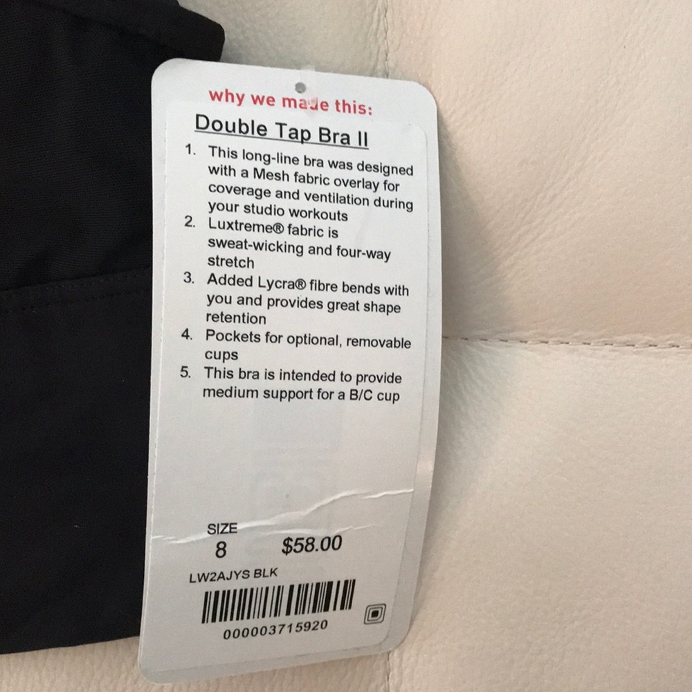NWT BLK BLACK LULULEMON DOUBLE TAP BRA - - Size 8 - Picture 5 of 8